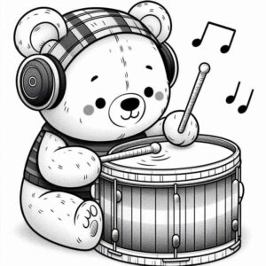 Desenho de Ursinho Tocando Tambor Colorir