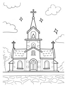 Desenho de Igreja Desenho Colorir Imprimir 015