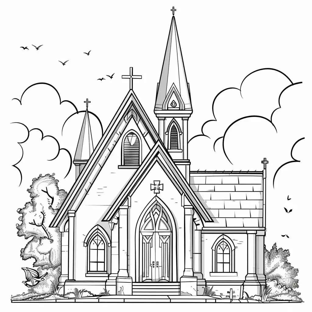 Desenho de Igreja Desenho Colorir Imprimir 016