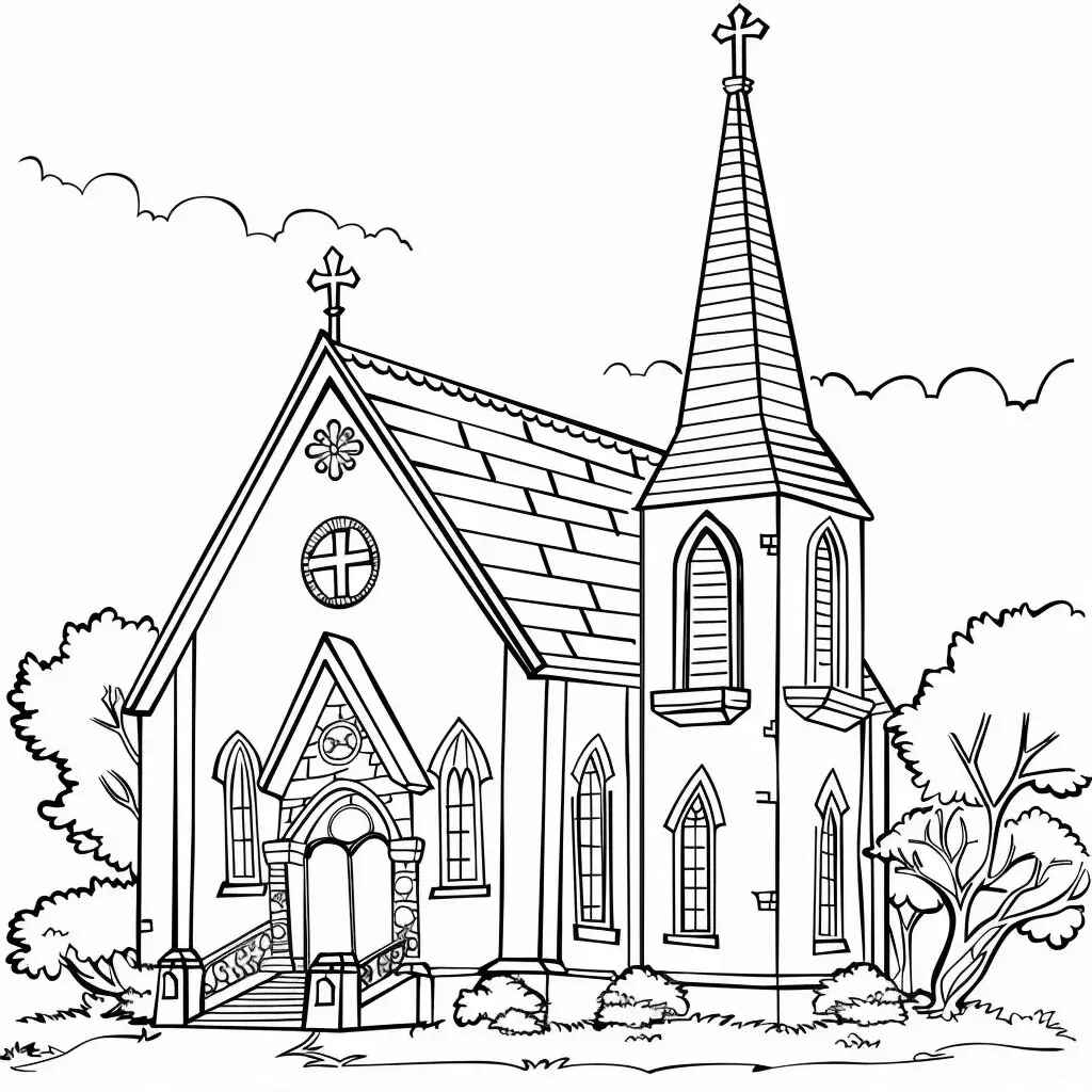 Desenho de Igreja Desenho Colorir Imprimir 019