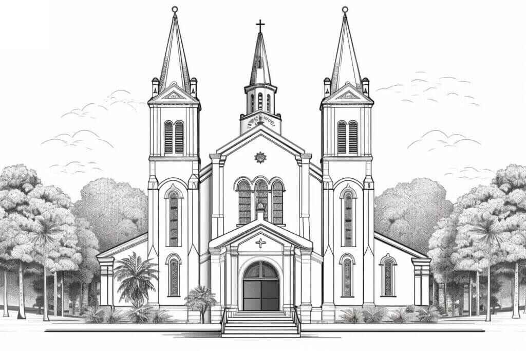 Desenho de Igreja Desenho Colorir Imprimir 032