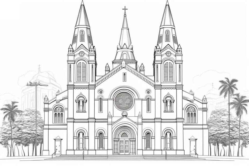 Desenho de Igreja Desenho Colorir Imprimir 075