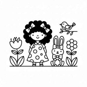 Desenho de Menina Bonita Do Laço De Fita Desenho Colorir Imprimir 01