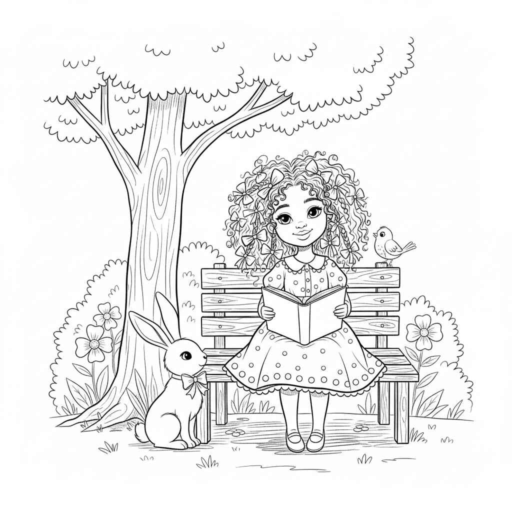 Desenho de Menina Bonita Do Laço De Fita Desenho Colorir Imprimir 02