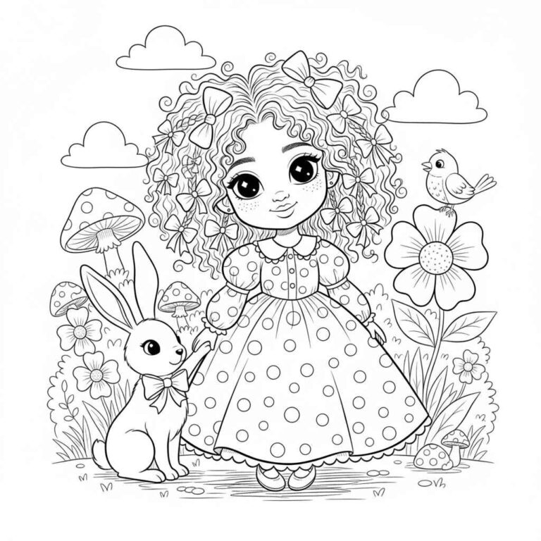 Desenhos da Menina Bonita do Laço de Fita para Imprimir e Colorir