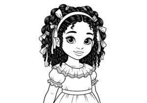 Desenho de Menina Bonita Do Laço De Fita Desenho Colorir Imprimir 06