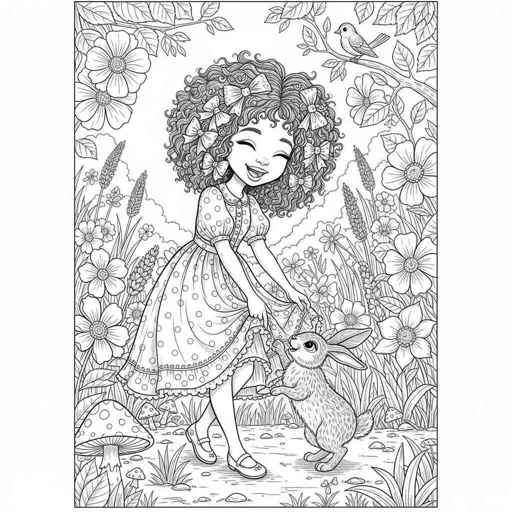 Desenho de Menina Bonita Do Laço De Fita Desenho Colorir Imprimir 08