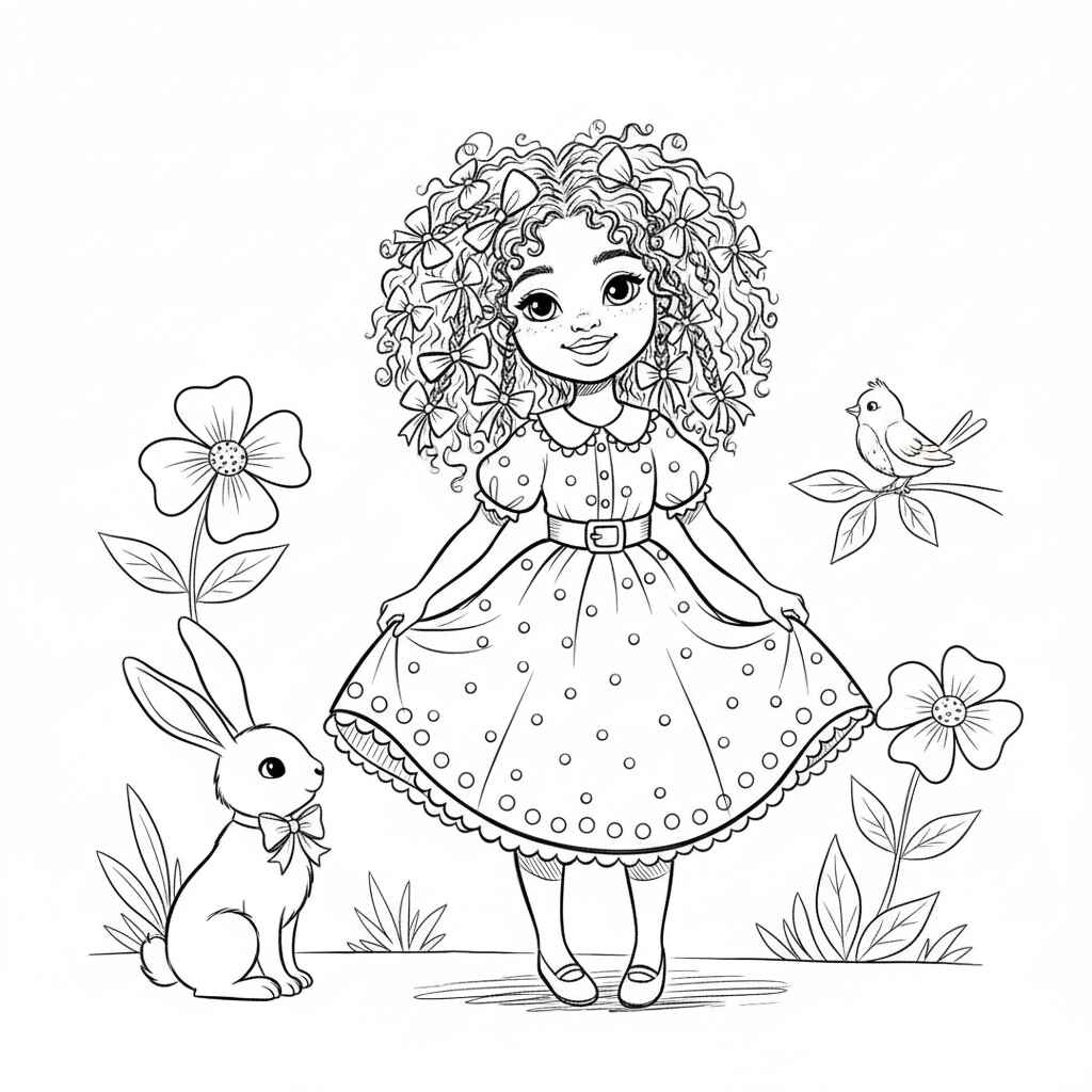 Desenho de Menina Bonita Do Laço De Fita Desenho Colorir Imprimir 11