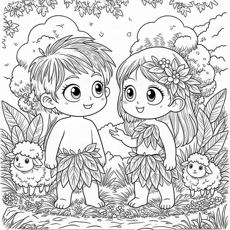 Desenho de Adão E Eva Desenho Colorir Imprimir 01