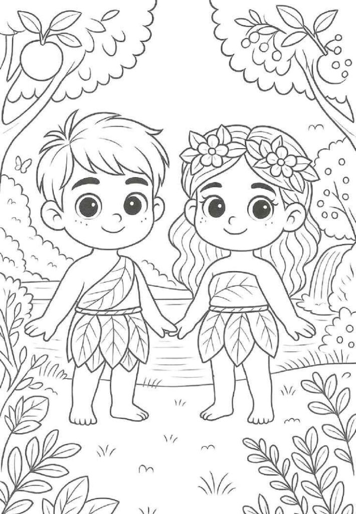 Desenhos de Adão e Eva para Imprimir e Colorir