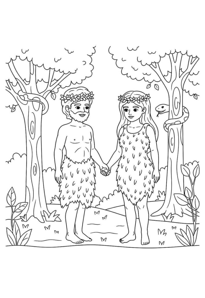 Desenhos de Adão e Eva para Imprimir e Colorir