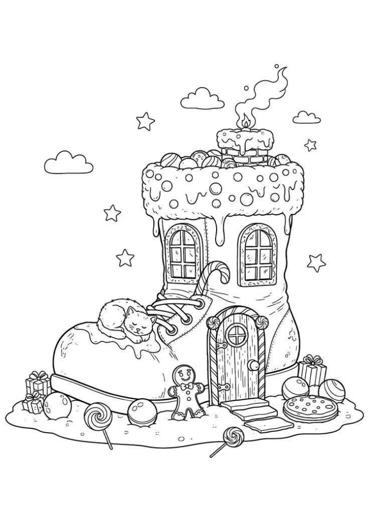 Desenhos da Casa do Papai Noel para Imprimir e Colorir