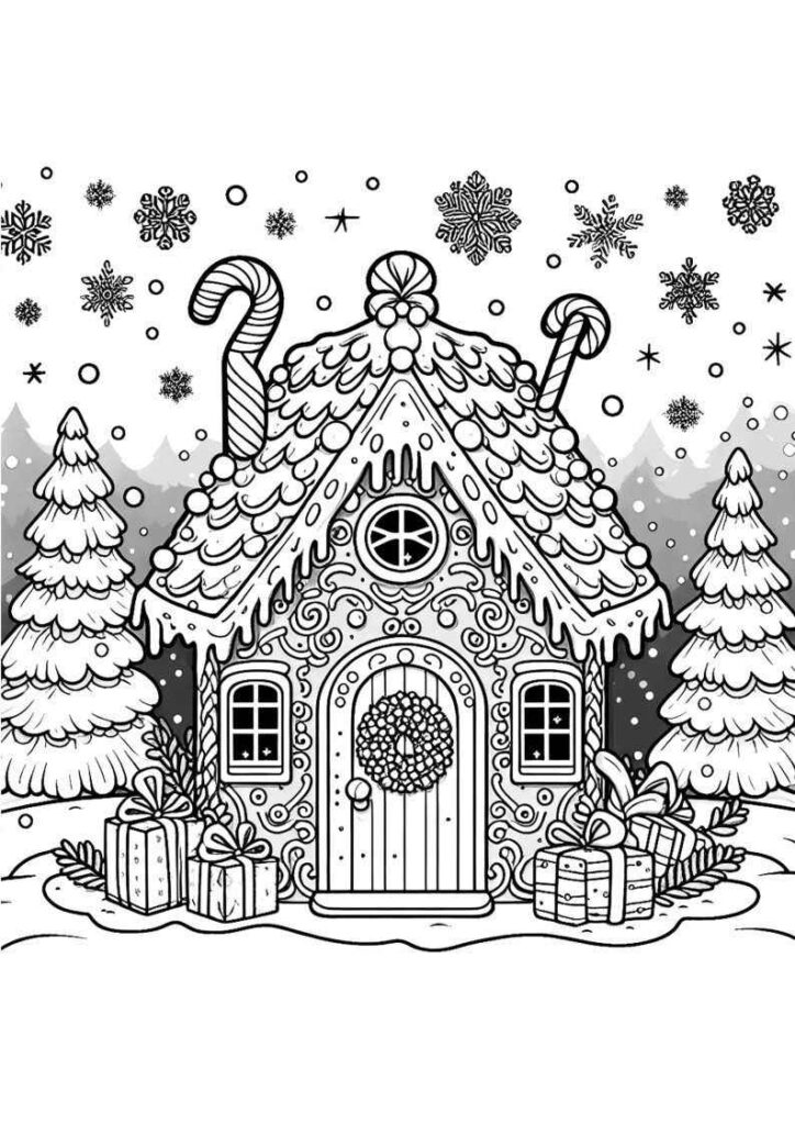 Desenhos da Casa do Papai Noel para Imprimir e Colorir