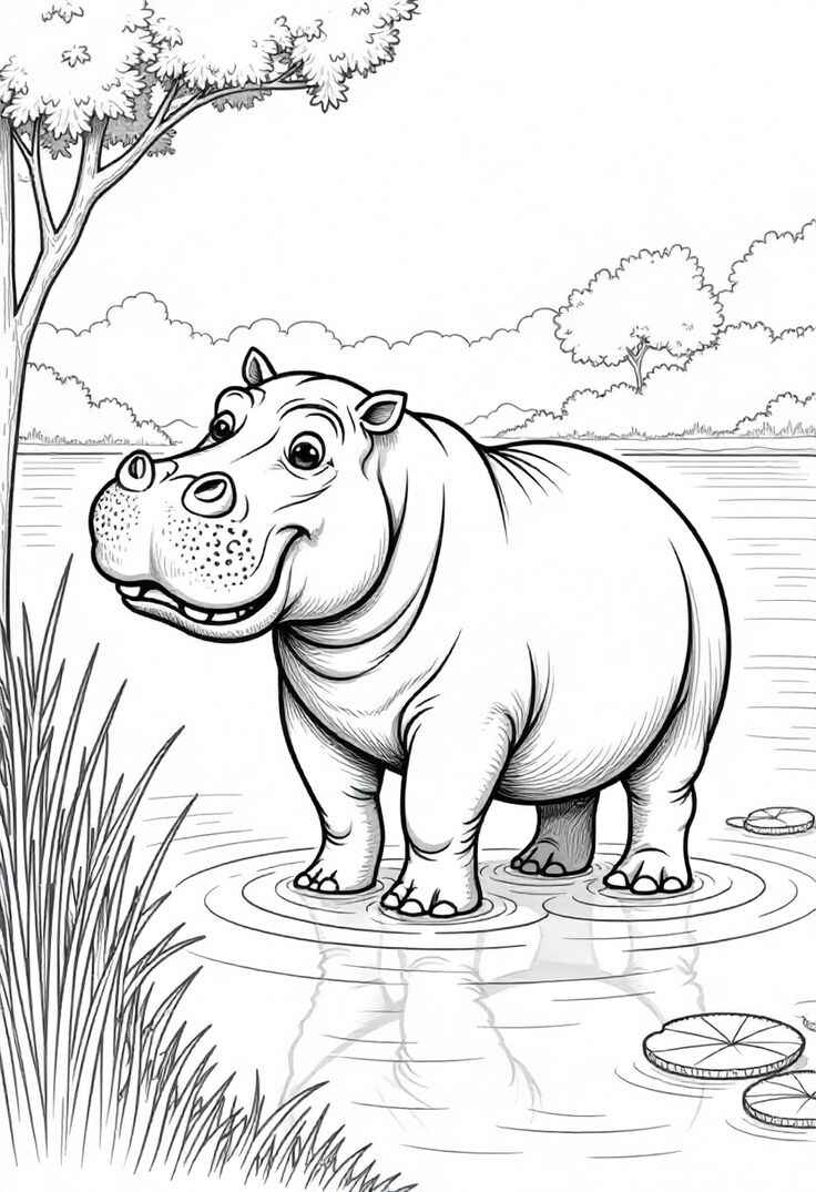 Desenho de Hipopotamo Desenho Colorir Imprimir 01