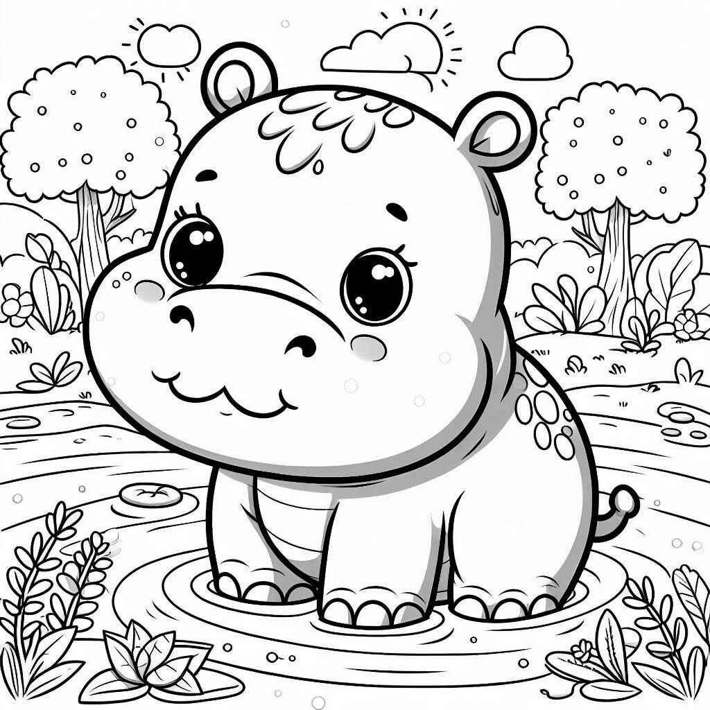 Desenho de Hipopotamo Desenho Colorir Imprimir 03