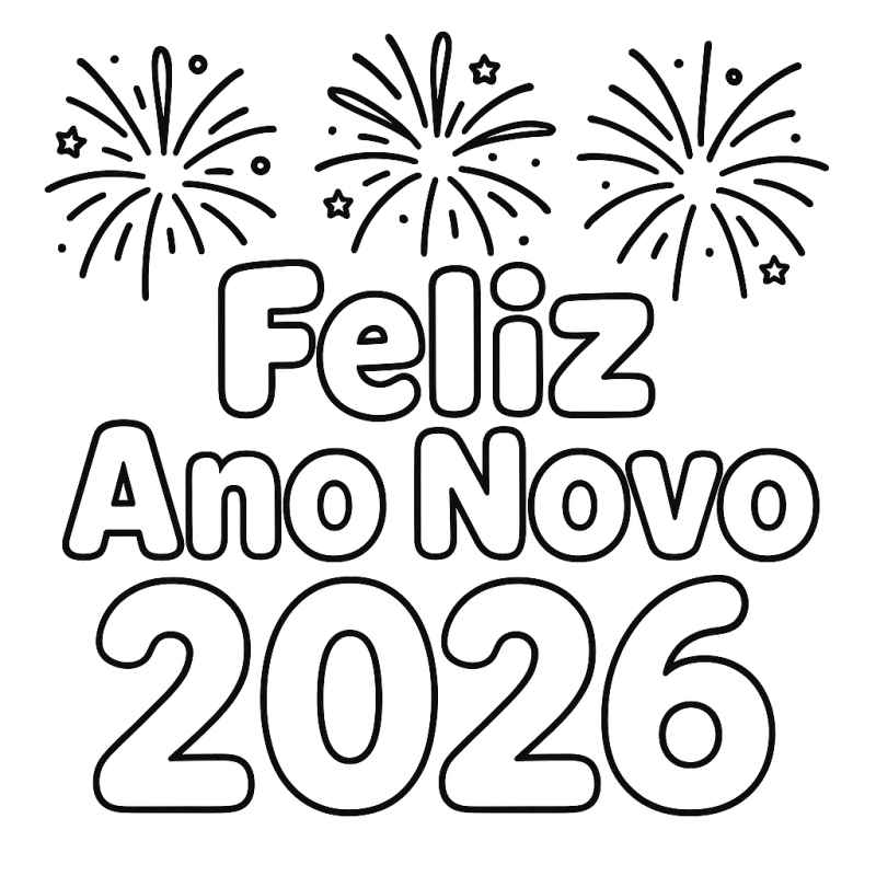 Desenho de Feliz Ano Novo 2026 Desenho Colorir Imprimir 002