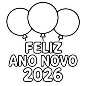 Desenho de Feliz Ano Novo 2026 Desenho Colorir Imprimir 003