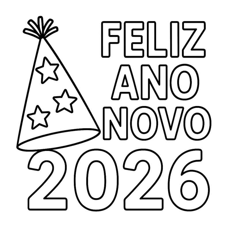 Desenho de Feliz Ano Novo 2026 Desenho Colorir Imprimir 004