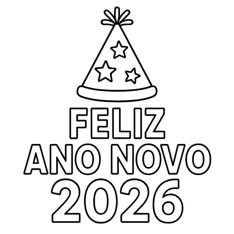 Desenho de Feliz Ano Novo 2026 Desenho Colorir Imprimir 005