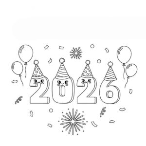Desenho de Feliz Ano Novo 2026 Desenho Colorir Imprimir 006