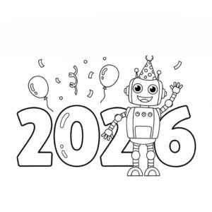 Desenho de Feliz Ano Novo 2026 Desenho Colorir Imprimir 007