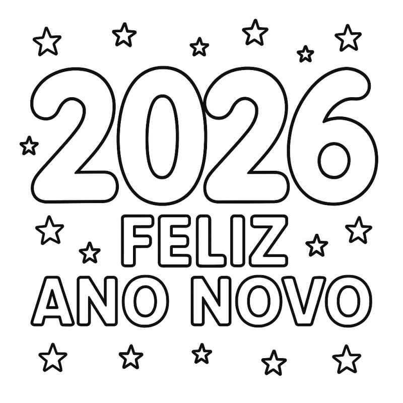 Desenho de Feliz Ano Novo 2026 Desenho Colorir Imprimir 009