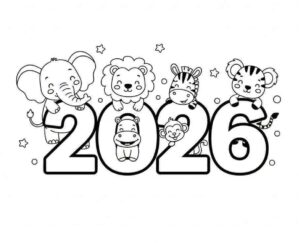 Desenho de Feliz Ano Novo 2026 Desenho Colorir Imprimir 010
