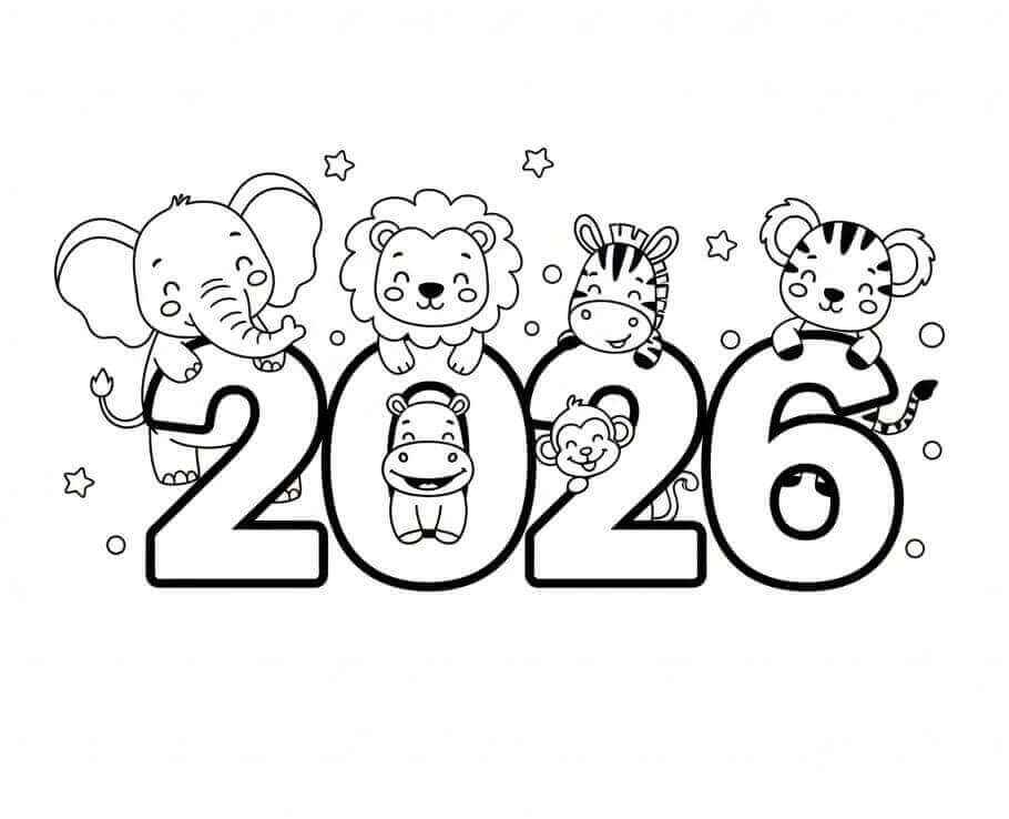 Desenho de Feliz Ano Novo 2026 Desenho Colorir Imprimir 010