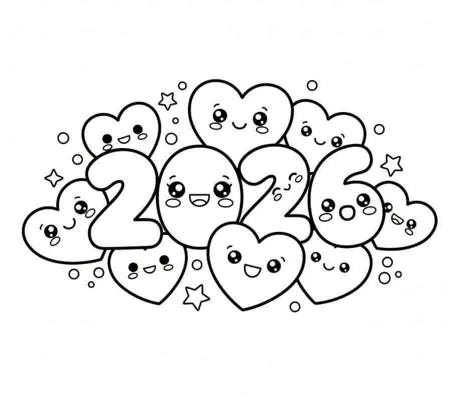 Desenho de Feliz Ano Novo 2026 Desenho Colorir Imprimir 011