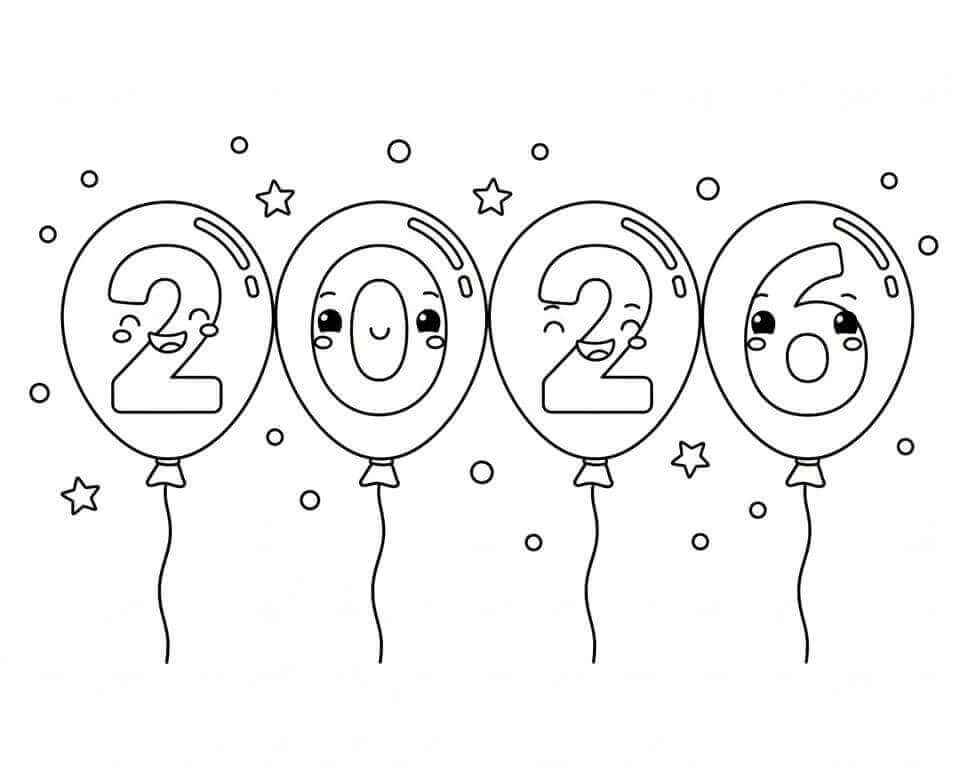 Desenho de Feliz Ano Novo 2026 Desenho Colorir Imprimir 012