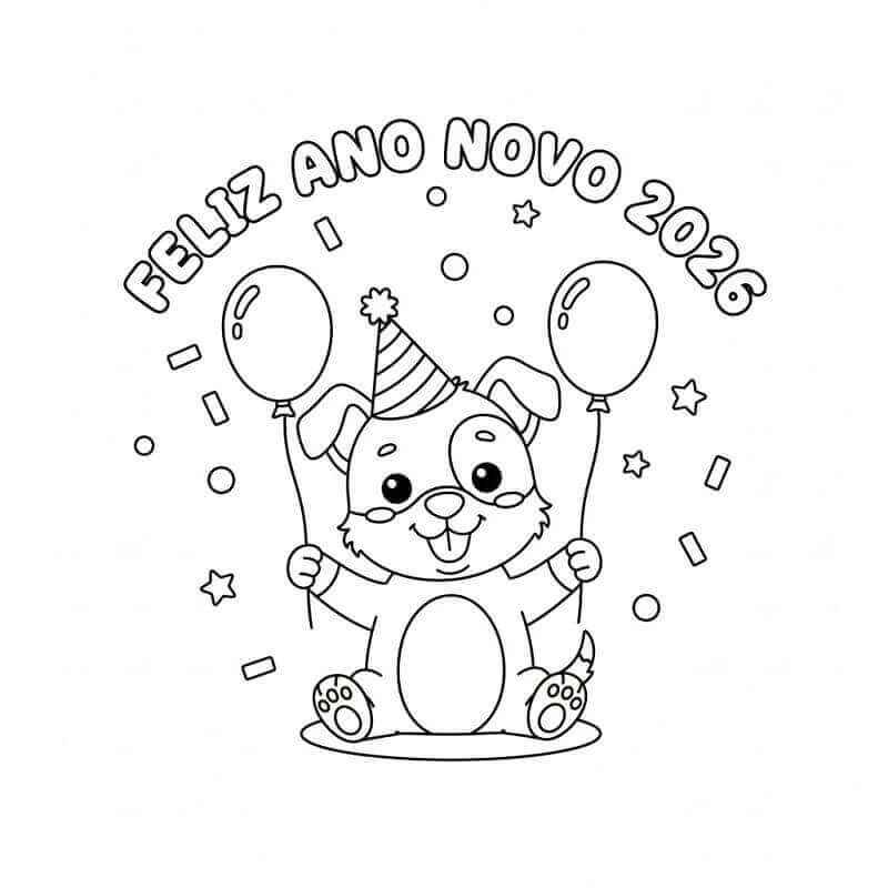 Desenho de Feliz Ano Novo 2026 Desenho Colorir Imprimir 014