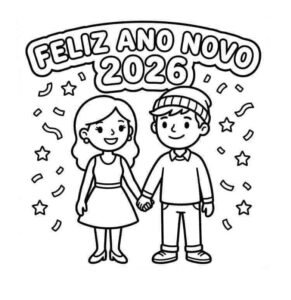 Desenho de Feliz Ano Novo 2026 Desenho Colorir Imprimir 015