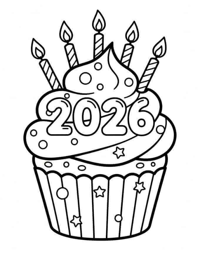 Desenho de Feliz Ano Novo 2026 Desenho Colorir Imprimir 016