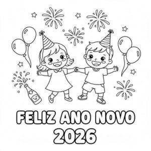 Desenho de Feliz Ano Novo 2026 Desenho Colorir Imprimir 017