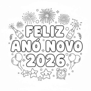 Desenho de Feliz Ano Novo 2026 Desenho Colorir Imprimir 018