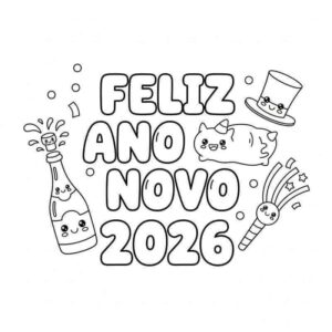 Desenho de Feliz Ano Novo 2026 Desenho Colorir Imprimir 020