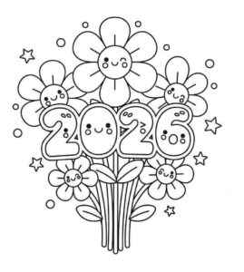 Desenho de Feliz Ano Novo 2026 Desenho Colorir Imprimir 021