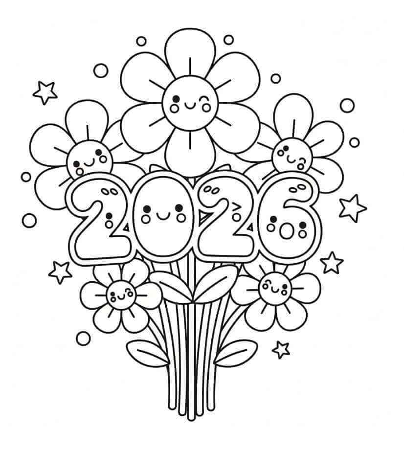 Desenho de Feliz Ano Novo 2026 Desenho Colorir Imprimir 021