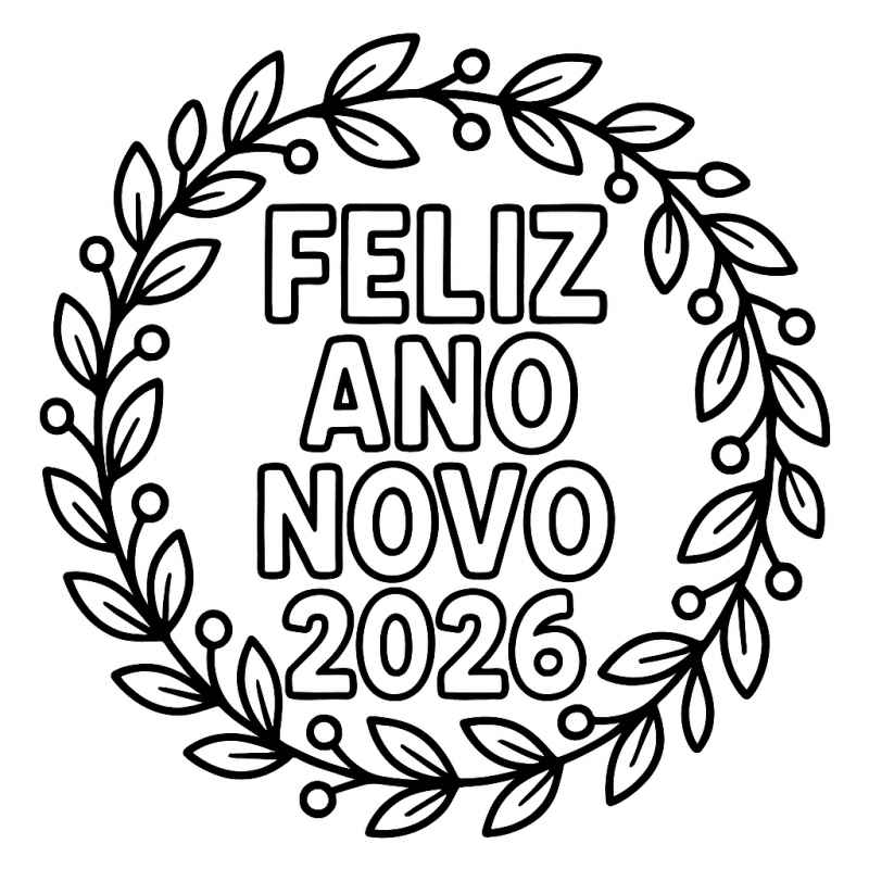 Desenho de Feliz Ano Novo 2026 Desenho Colorir Imprimir 035