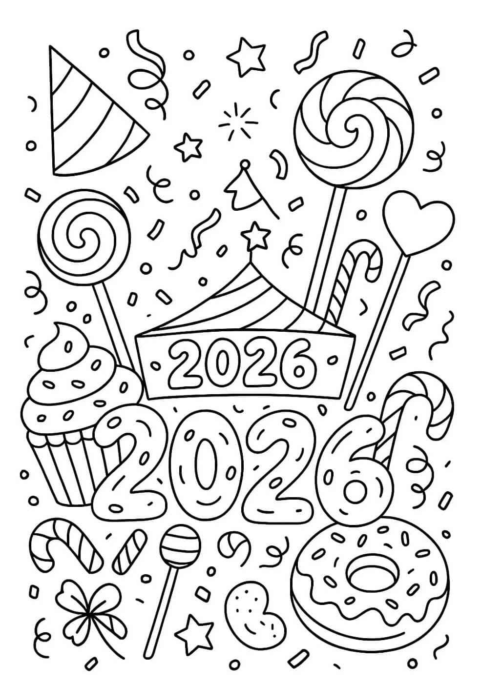 Desenho de Feliz Ano Novo 2026 Desenho Colorir Imprimir 049