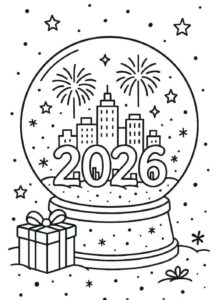 Desenho de Feliz Ano Novo 2026 Desenho Colorir Imprimir 051