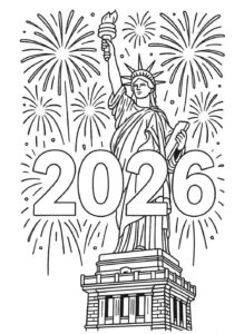 Desenho de Feliz Ano Novo 2026 Desenho Colorir Imprimir 052