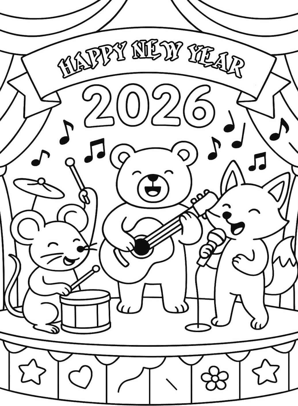 Desenho de Feliz Ano Novo 2026 Desenho Colorir Imprimir 053