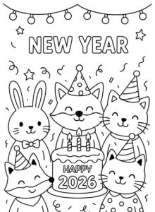 Desenho de Feliz Ano Novo 2026 Desenho Colorir Imprimir 054