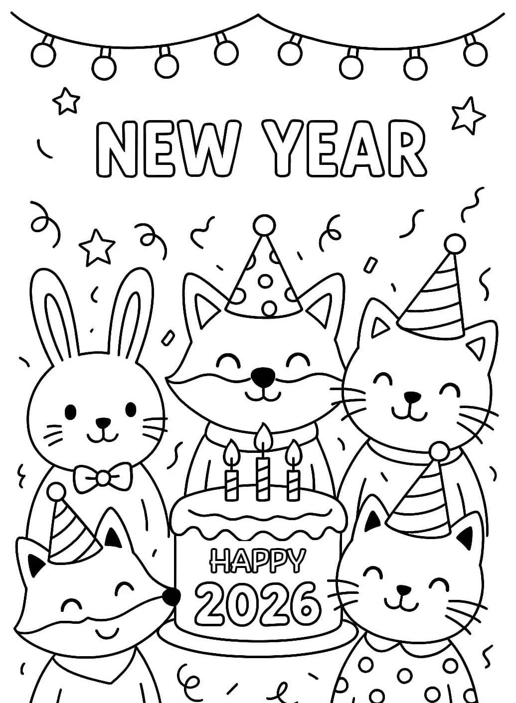 Desenho de Feliz Ano Novo 2026 Desenho Colorir Imprimir 054