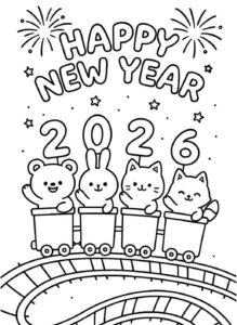 Desenho de Feliz Ano Novo 2026 Desenho Colorir Imprimir 055