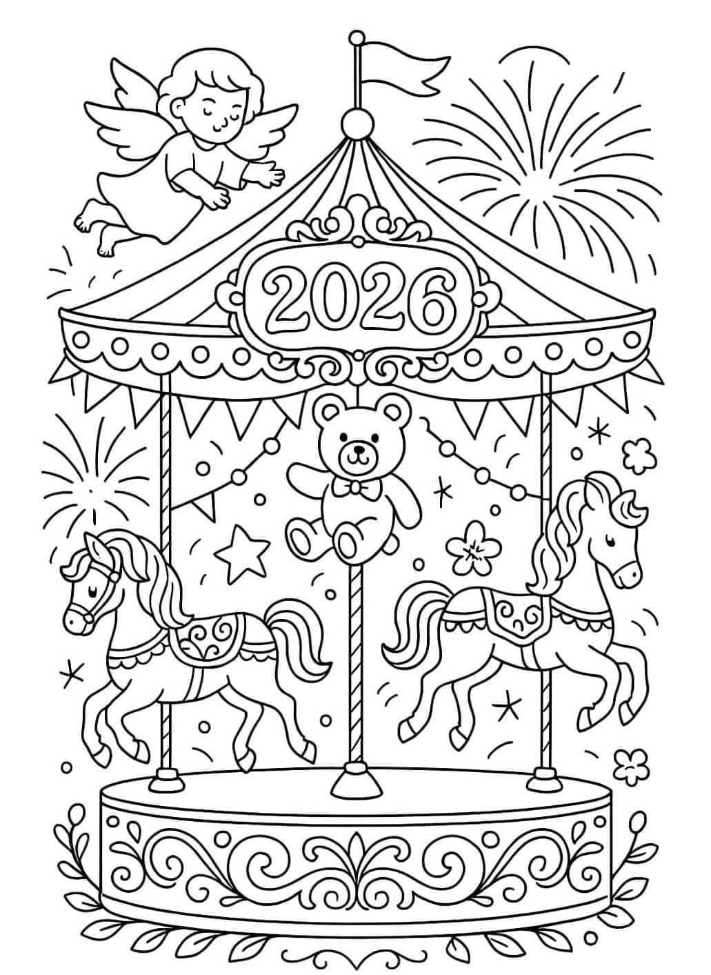 Desenho de Feliz Ano Novo 2026 Desenho Colorir Imprimir 060