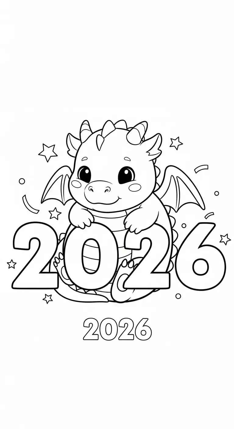 Desenho de Feliz Ano Novo 2026 Desenho Colorir Imprimir 062