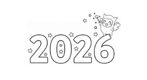 Desenho de Feliz Ano Novo 2026 Desenho Colorir Imprimir 064