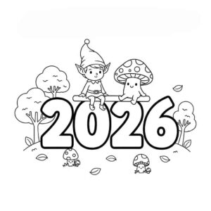 Desenho de Feliz Ano Novo 2026 Desenho Colorir Imprimir 066